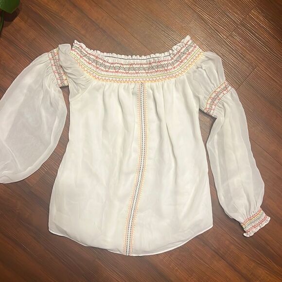 White House Black Market Tops - White House Black Market LIKE NEW White Off Shoulder Shirt Long Sleeve Colorful